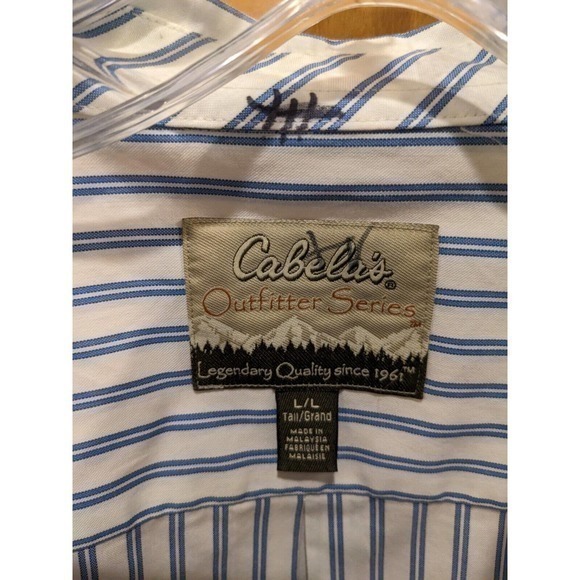 Cabelas Shirt Mens Large Tall Blue Striped Long Sleeve Button Down Outdoor - Picture 3 of 3